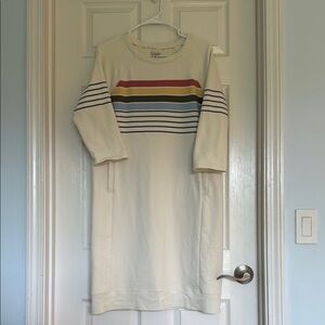 LL Bean Striped Cream Sweater Dress with Multicolor Accents M